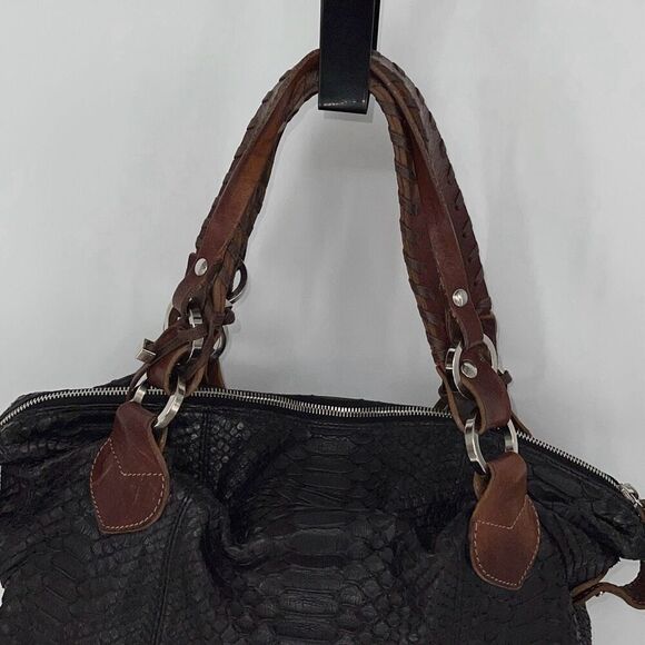 Pauric Sweeney Womens Leather Phyton Braided Shoulder Bag Black Brown Medium - Picture 6 of 9
